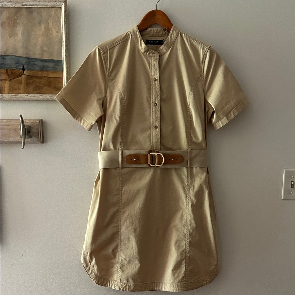 Ralph Lauren Black Label Short Sleeve Tan Shirt Dress with Belt